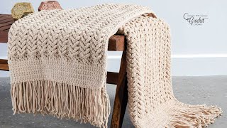 How to Crochet Bernat Easy Herringbone Chunky Blanket [upl. by Caitlin658]