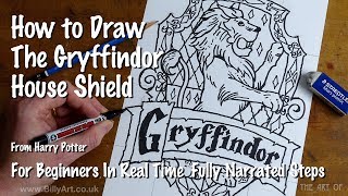 How To Draw the Gryffindor Coat of Arms Hogwarts School House Shield from Harry Potter [upl. by Collete652]