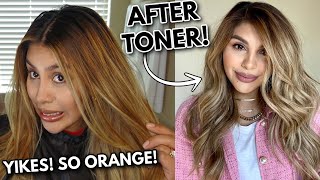 HOW TO TONE ORANGE HAIR AT HOME USING DEMI PERMANENT DYE amp FANOLA NO ORANGE SHAMPOO  DIY TONER [upl. by Anderea]