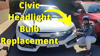 Honda Civic 20162021 Headlight Bulb replacement  Low beam  High Beam  LED bulb [upl. by Ettenig]