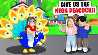 ONLINE DATERS Tried To Steal Our NEON PEACOCK Roblox Adopt Me [upl. by Nerrak]