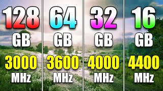 128GB 3000MHz vs 64GB 3600MHz vs 32GB 4000MHz vs 16GB 4400MHz  RAM Test in PC Gaming [upl. by Leruj]