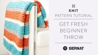 Beginner Knit Throw with Bernat Blanket Yarn [upl. by Ynatsed]