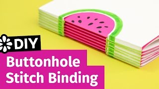 DIY Buttonhole Stitch Bookbinding  Watermelon Notebook  Sea Lemon [upl. by Mensch]